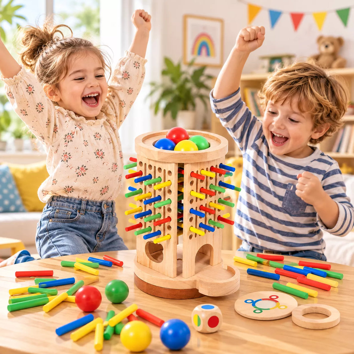 Wooden Ball Drop Tower Game – Color Matching & Fine Motor Skills Toy