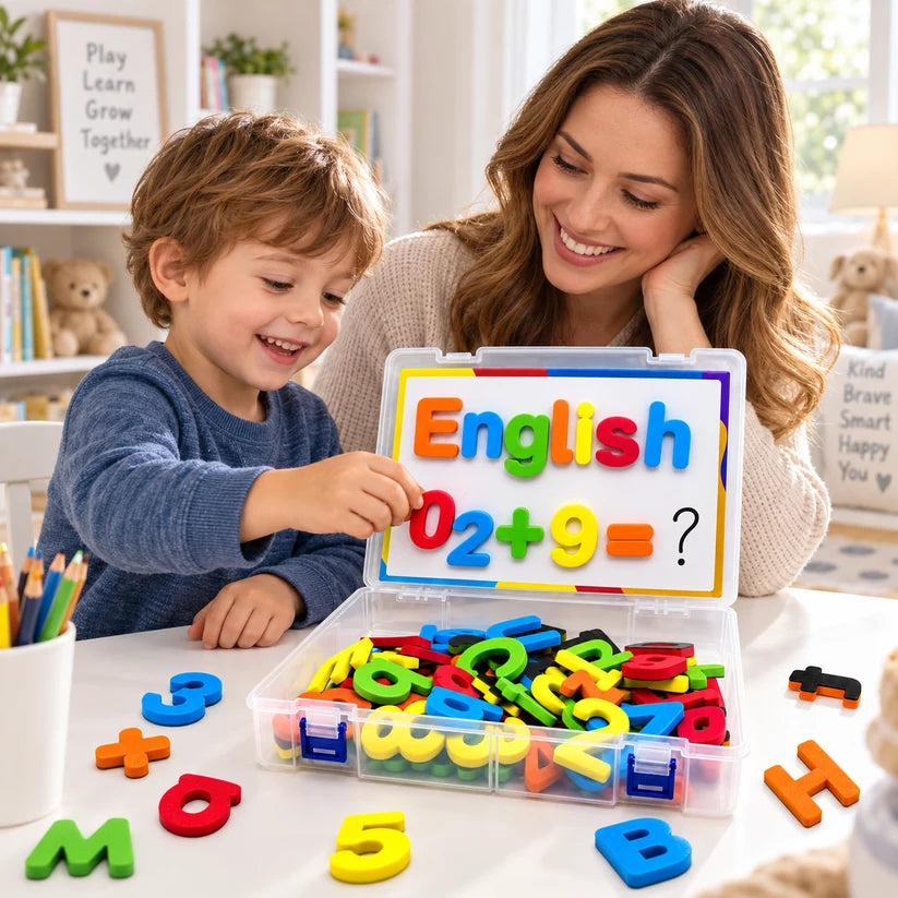 3-in-1 Magnetic Alphabet & Number Learning Set with Whiteboard – Educational Toy for Kids