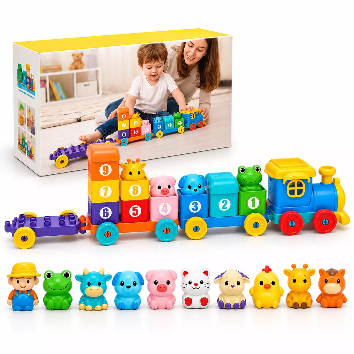 Number & Animal Building Train Set – Educational Stacking & Counting Toy