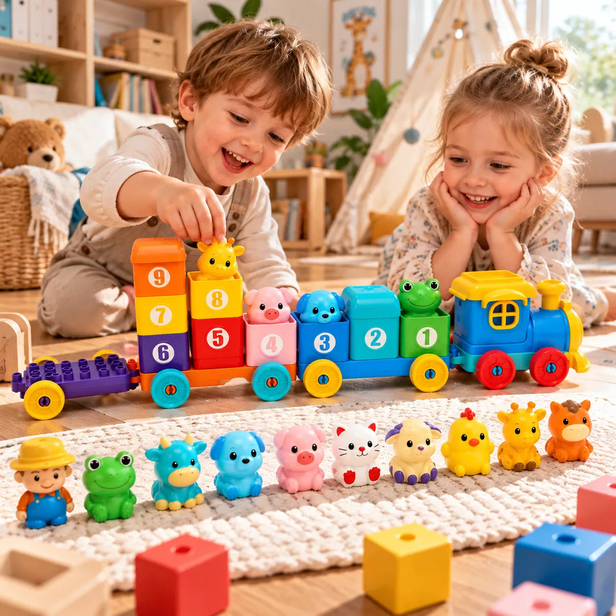 Number & Animal Building Train Set – Educational Stacking & Counting Toy