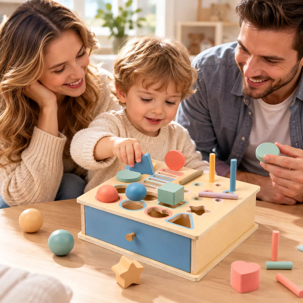 Wooden Montessori Learning Board 4-in-1 Activity Toy for Kids