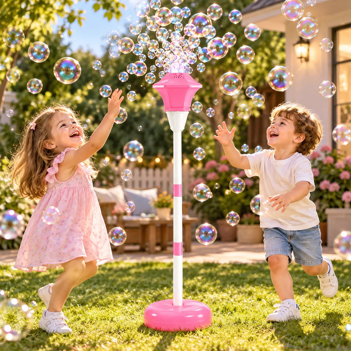 Pink Bubble Machine – Rechargeable Automatic Bubble Blower for Kids & Outdoor Parties
